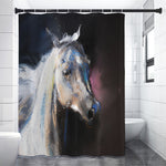White Horse Portrait Print Premium Shower Curtain