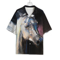 White Horse Portrait Print Rayon Hawaiian Shirt