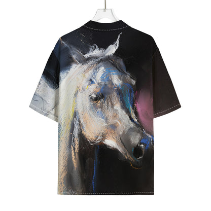 White Horse Portrait Print Rayon Hawaiian Shirt