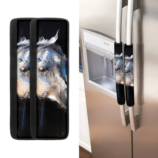 White Horse Portrait Print Refrigerator Handle Covers