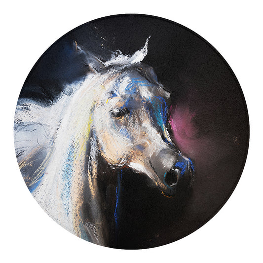 White Horse Portrait Print Round Blanket