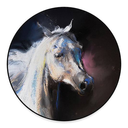 White Horse Portrait Print Round Floor Mat
