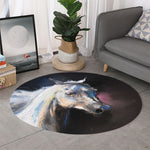 White Horse Portrait Print Round Rug