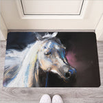White Horse Portrait Print Rubber Doormat