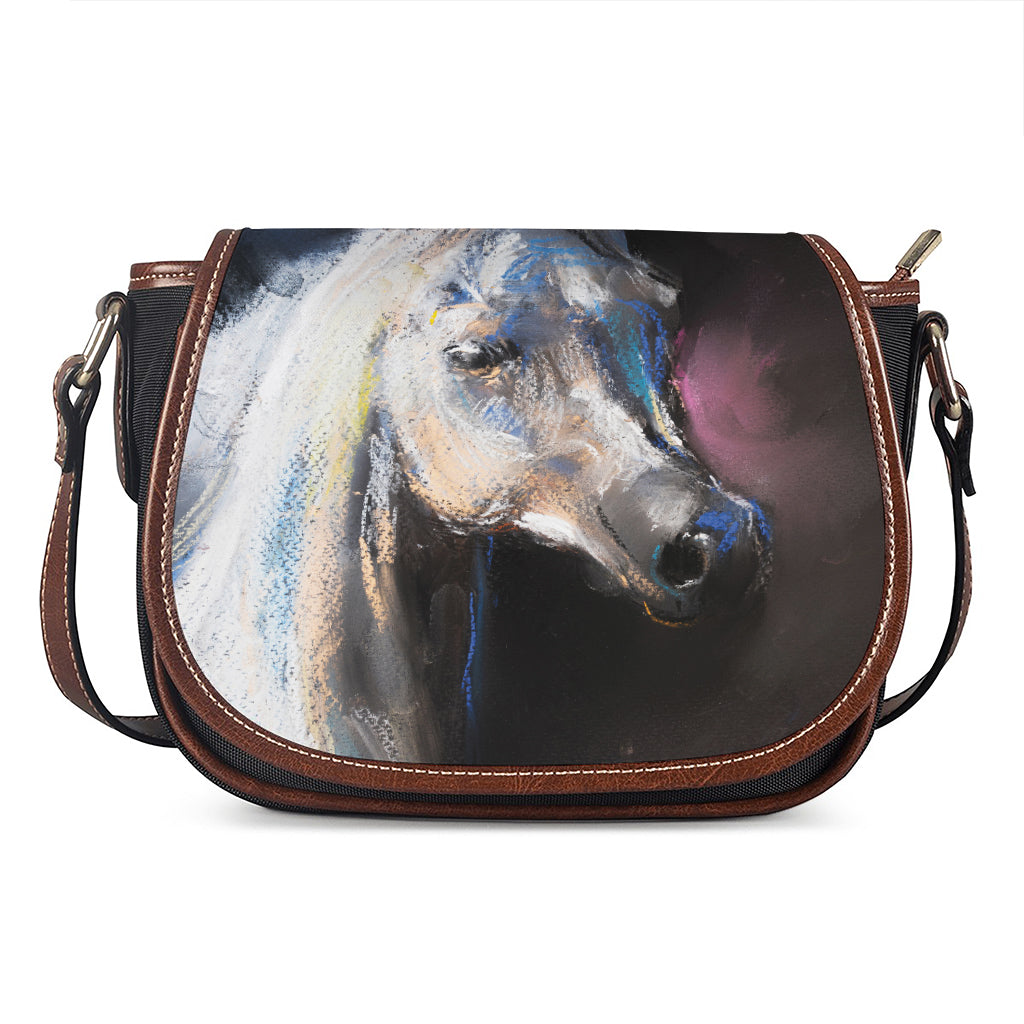 White Horse Portrait Print Saddle Bag