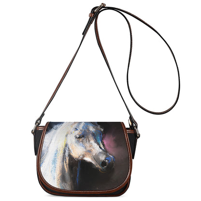 White Horse Portrait Print Saddle Bag