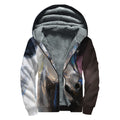 White Horse Portrait Print Sherpa Lined Zip Up Hoodie