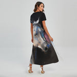 White Horse Portrait Print Short Sleeve Maxi Dress