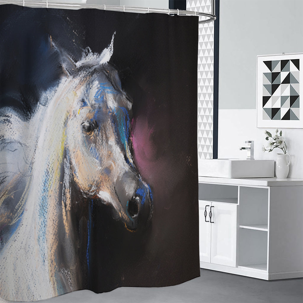 White Horse Portrait Print Shower Curtain