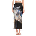White Horse Portrait Print Side Slit Maxi Skirt