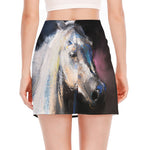 White Horse Portrait Print Side Slit Mini Skirt