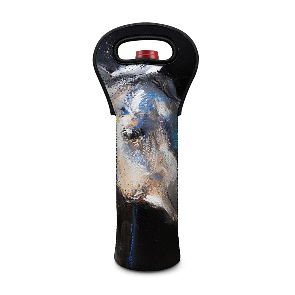 White Horse Portrait Print Single Neoprene Wine Tote