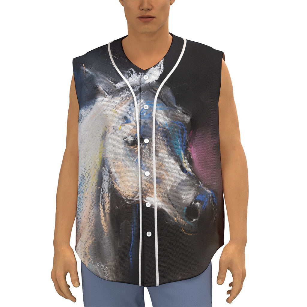 White Horse Portrait Print Sleeveless Baseball Jersey