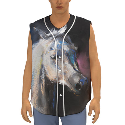 White Horse Portrait Print Sleeveless Baseball Jersey