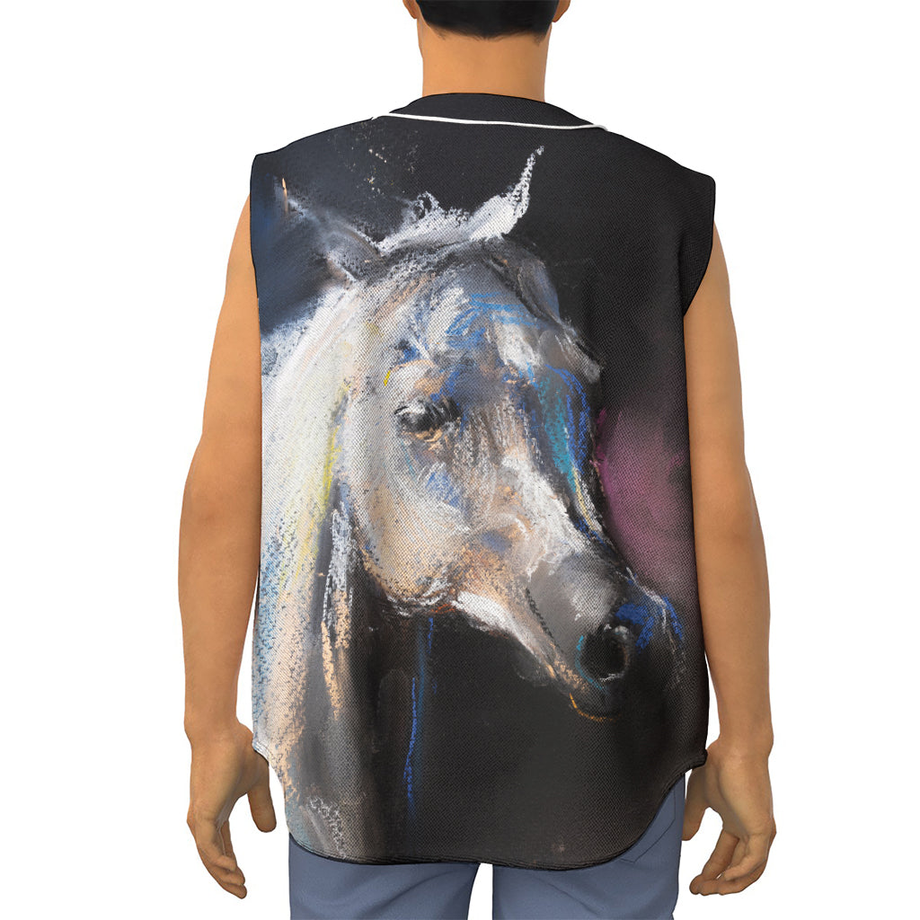 White Horse Portrait Print Sleeveless Baseball Jersey