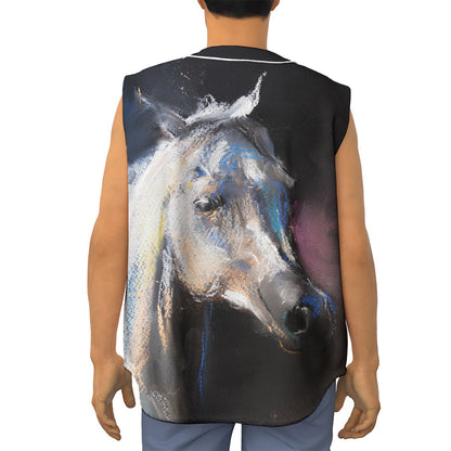 White Horse Portrait Print Sleeveless Baseball Jersey