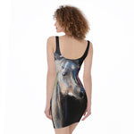 White Horse Portrait Print Sleeveless Bodycon Dress