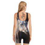 White Horse Portrait Print Sleeveless One Piece Swimsuit