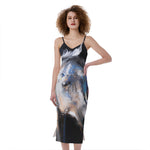 White Horse Portrait Print Slim Fit Midi Cami Dress