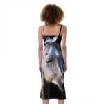White Horse Portrait Print Slim Fit Midi Cami Dress