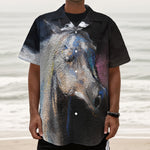 White Horse Portrait Print Textured Short Sleeve Shirt