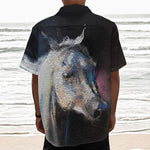 White Horse Portrait Print Textured Short Sleeve Shirt