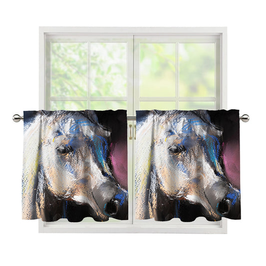White Horse Portrait Print Tier Curtains