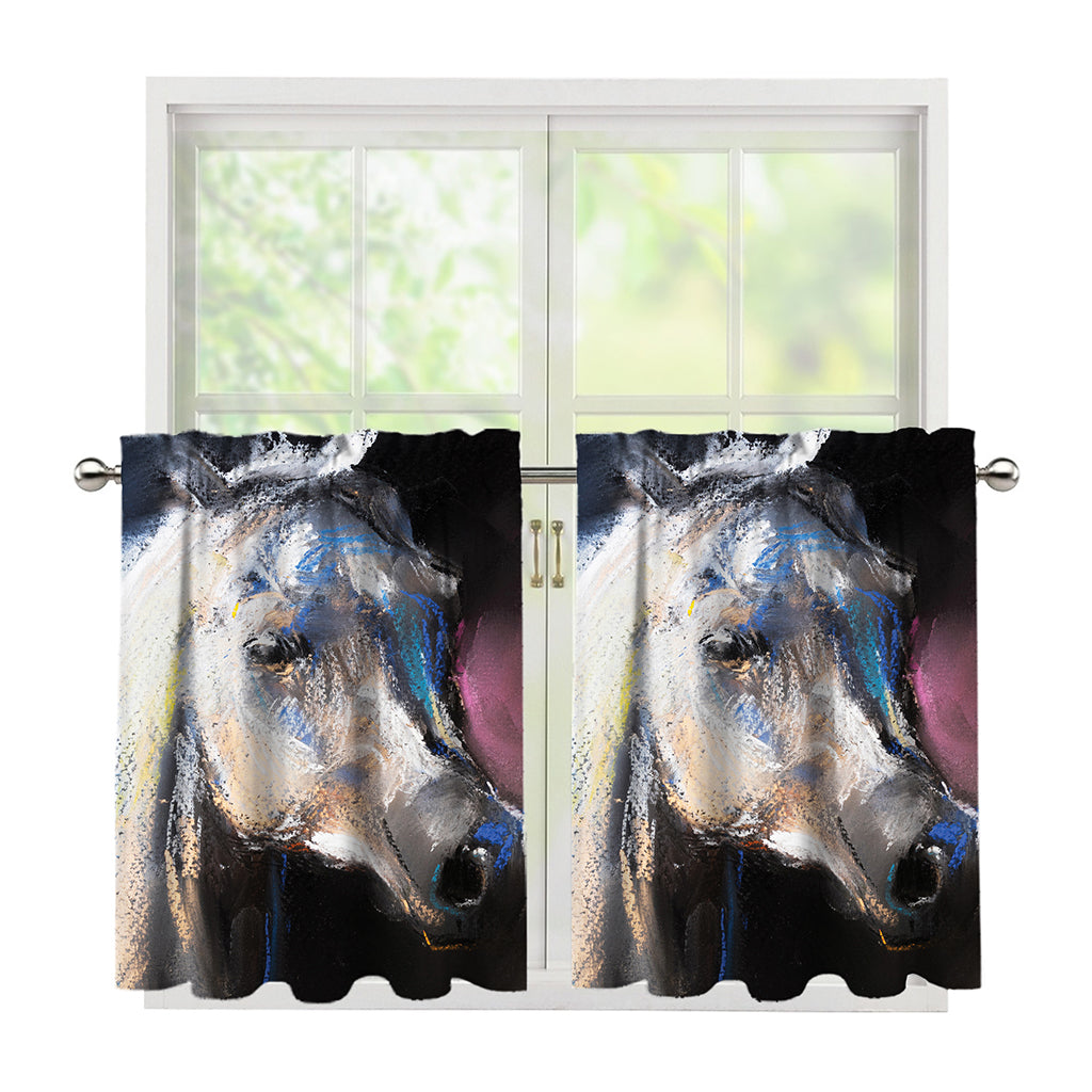 White Horse Portrait Print Tier Curtains