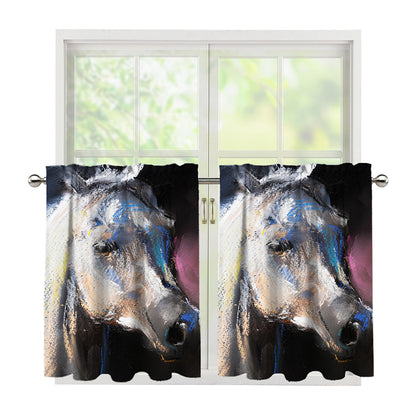 White Horse Portrait Print Tier Curtains