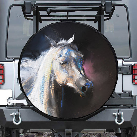 White Horse Portrait Print Tire Cover