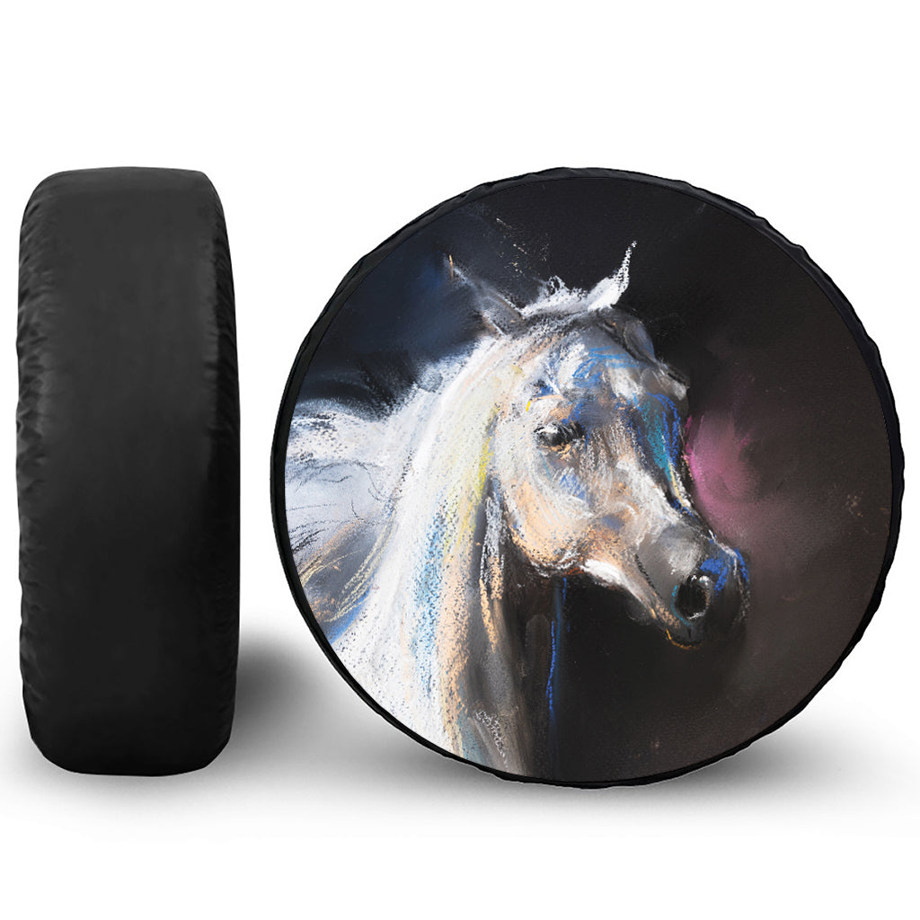 White Horse Portrait Print Tire Cover