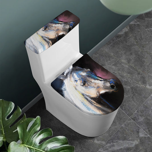 White Horse Portrait Print Toilet Lid And Tank Cover Set