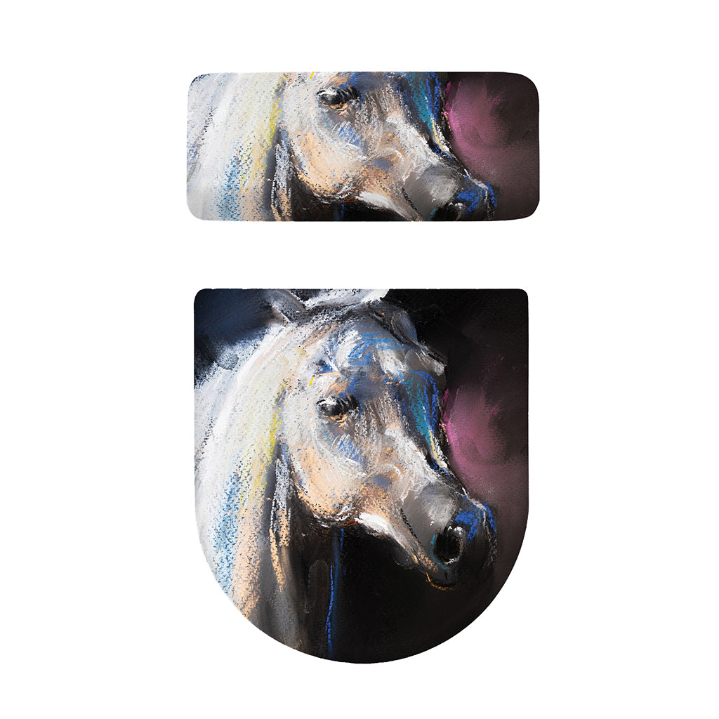 White Horse Portrait Print Toilet Lid And Tank Cover Set