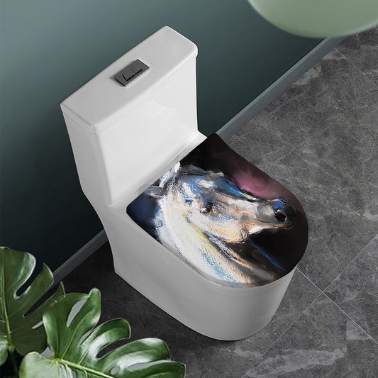 White Horse Portrait Print Toilet Lid Cover