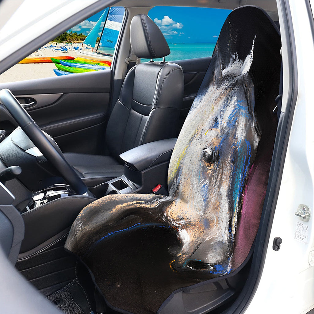 White Horse Portrait Print Waterproof Car Seat Cover