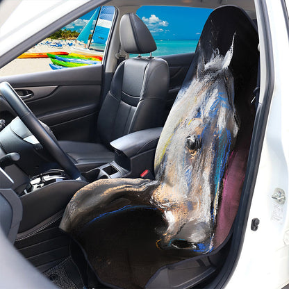 White Horse Portrait Print Waterproof Car Seat Cover
