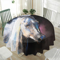 White Horse Portrait Print Waterproof Round Tablecloth