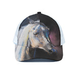 White Horse Portrait Print White Mesh Trucker Cap