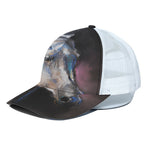 White Horse Portrait Print White Mesh Trucker Cap