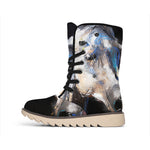 White Horse Portrait Print Winter Boots