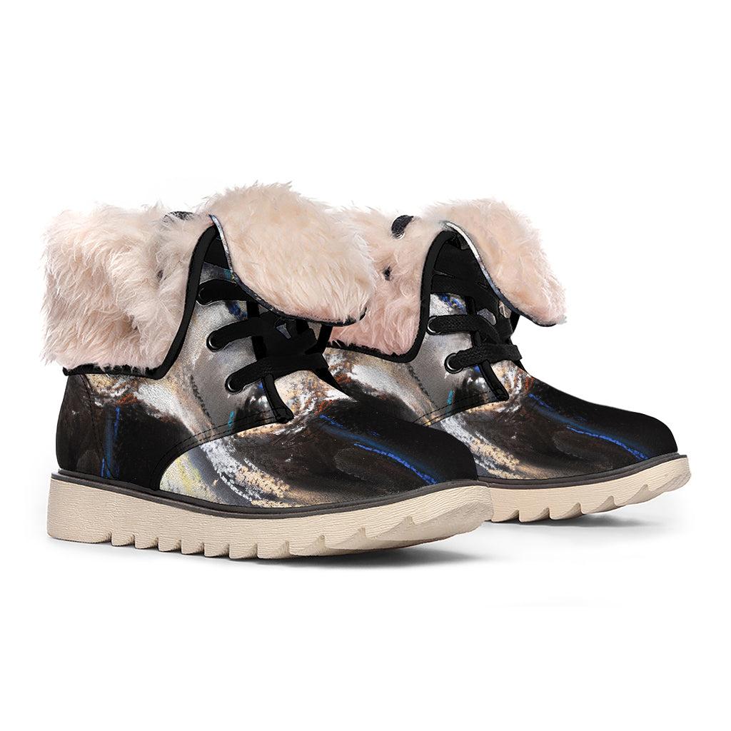 White Horse Portrait Print Winter Boots