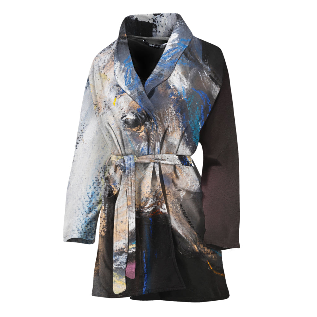White Horse Portrait Print Women's Bathrobe
