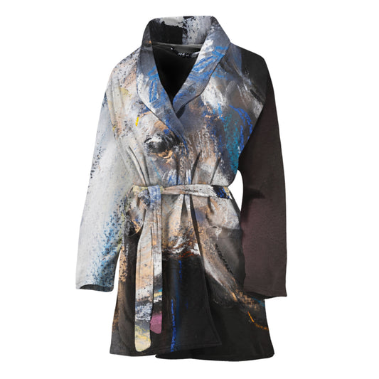 White Horse Portrait Print Women's Bathrobe