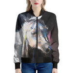 White Horse Portrait Print Women's Bomber Jacket