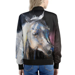 White Horse Portrait Print Women's Bomber Jacket