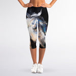 White Horse Portrait Print Women's Capri Leggings