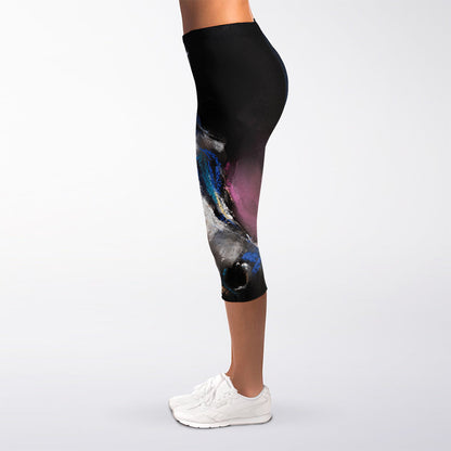 White Horse Portrait Print Women's Capri Leggings
