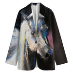 White Horse Portrait Print Women's Cotton Blazer