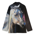 White Horse Portrait Print Women's Cotton Blazer