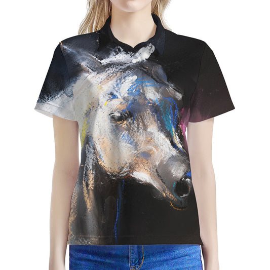 White Horse Portrait Print Women's Polo Shirt